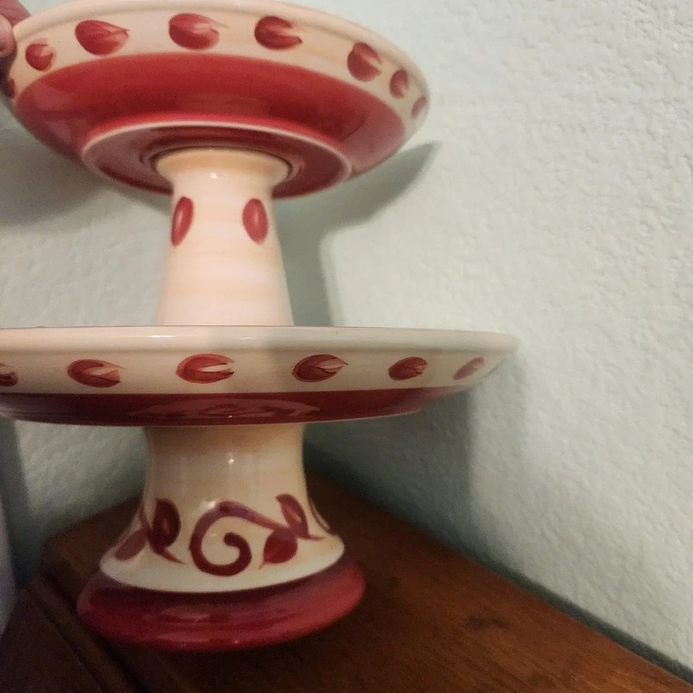 Pier 1 Hand Painted‎ Earthenware 2-Tier Dessert Serve Tray Discontinued Vallarta